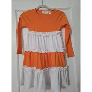 LOLLY WOLLY DOODLE Girls Orange & White Cotton DRESS Size‎ 6/7 MINT UNWORN